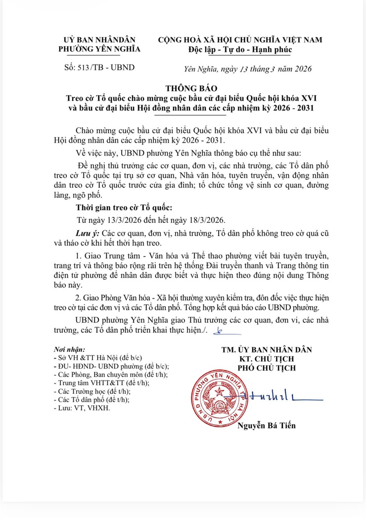 Thông báo: Treo cờ Tổ quốc chào mừng cuộc bầu cử đại biểu Quốc hội khóa XVI và bầu cử đại biểu HĐND các cấp nhiệm kỳ 2026 - 2031- Ảnh 1.