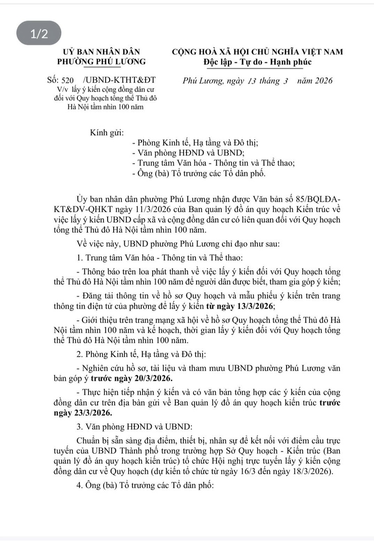 UBND phường Phú Lương triển khai lấy ý kiến cộng đồng dân cư đối với quy hoạch tổng thể Thủ đô Hà Nội tầm nhìn 100 năm- Ảnh 2.