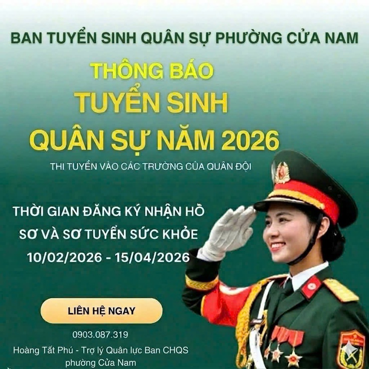 BAN CHQS PHƯỜNG CỬA NAM- TP HÀ NỘI THÔNG BÁO TUYỂN SINH QUÂN SỰ NĂM 2026- Ảnh 2.
