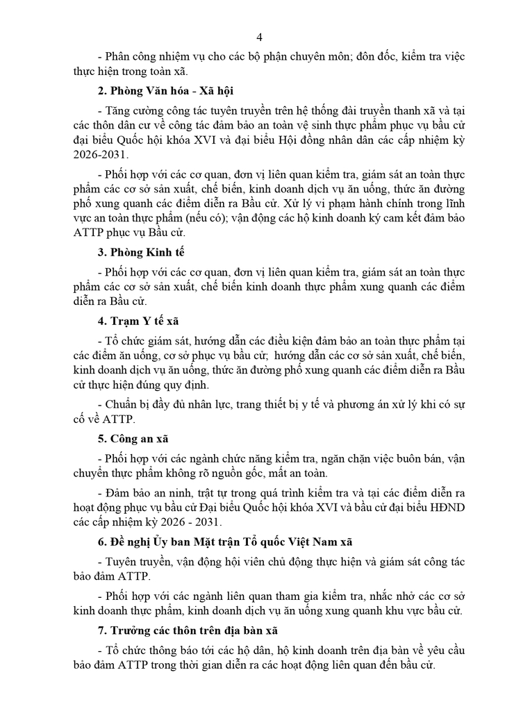 Kế hoạch đảm bảo an toàn thực phẩm phục vụ bầu cử đại biểu Quốc hội và đại biểu Hội đồng nhân dân các cấp nhiệm kỳ 2026 - 2031 trên địa bàn xã Thạch Thất- Ảnh 4.