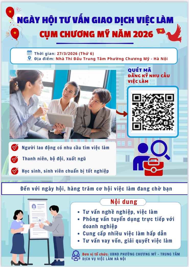 Ngày 27/3/2026 - Ngày hội tư vấn và giao dịch việc làm cụm Chương Mỹ năm 2026- Ảnh 1.