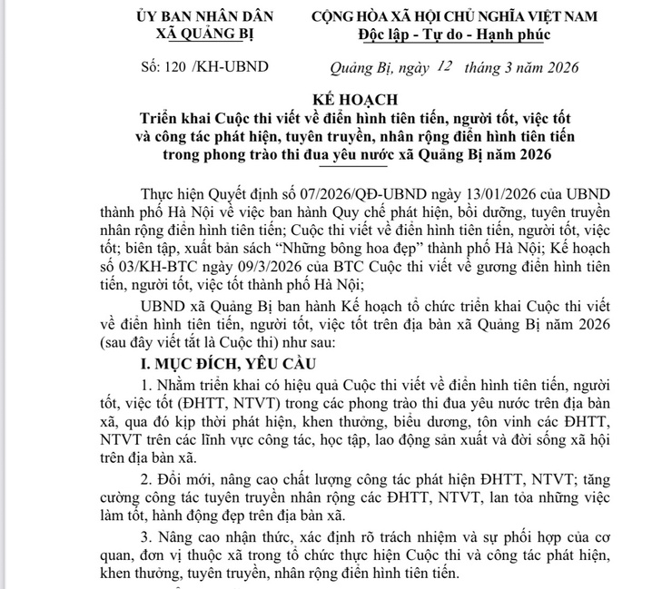 Xã Quảng Bị triển khai Cuộc thi viết về điển hình tiên tiến, người tốt, việc tốt- Ảnh 1.