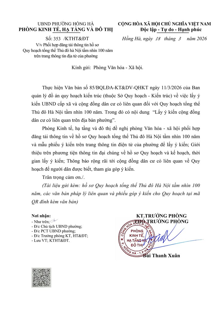 Phường Hồng Hà triển khai đăng tải hồ sơ Quy hoạch tổng thể Thủ đô Hà Nội tầm nhìn 100 năm, lấy ý kiến cộng đồng dân cư- Ảnh 1.