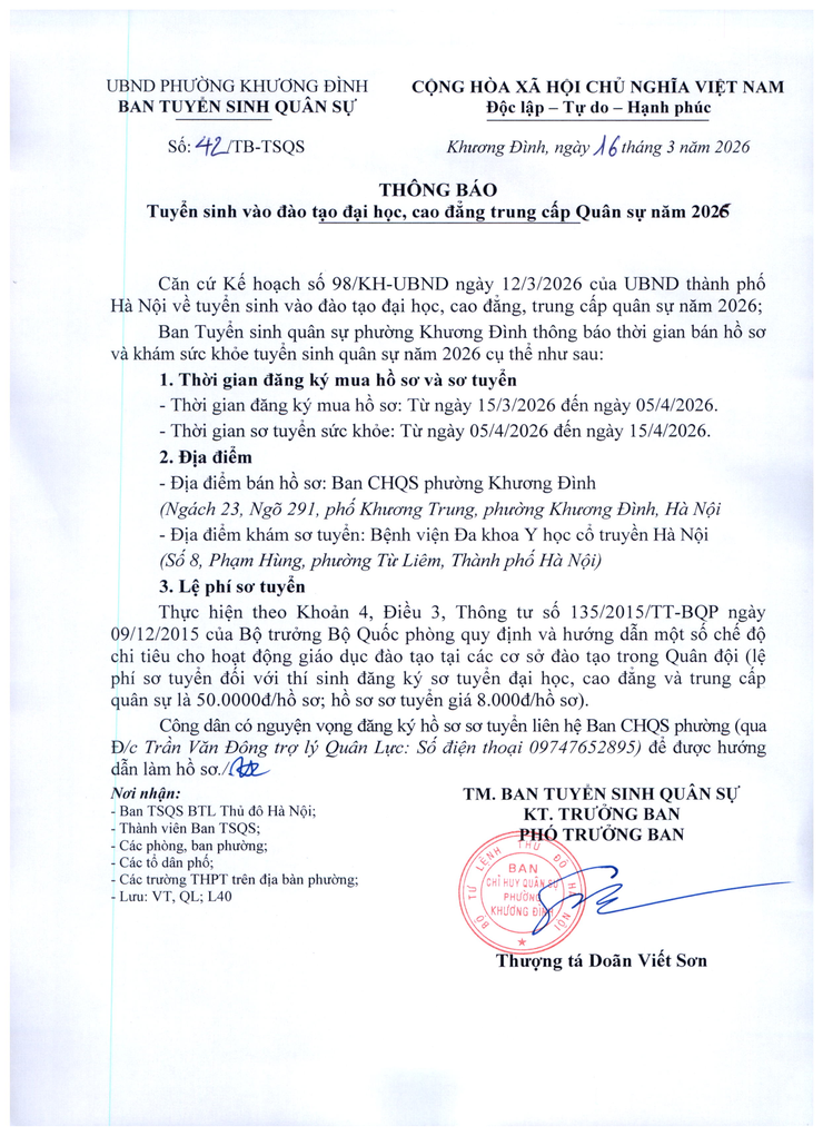 Thông báo tuyển sinh vào đào tạo đại học, cao đẳng trung cấp Quân sự năm 2026- Ảnh 1.