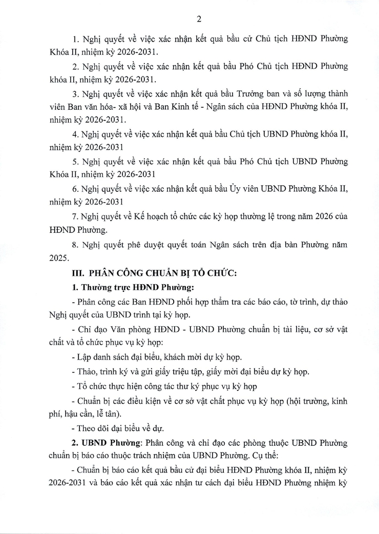 THÔNG BÁO NỘI DUNG, THỜI GIAN VÀ CÔNG TÁC CHUẨN BỊ TỔ CHỨC KỲ HỌP THỨ NHẤT HĐND PHƯỜNG KHÓA II, NHIỆM KỲ 2026-2031- Ảnh 2.