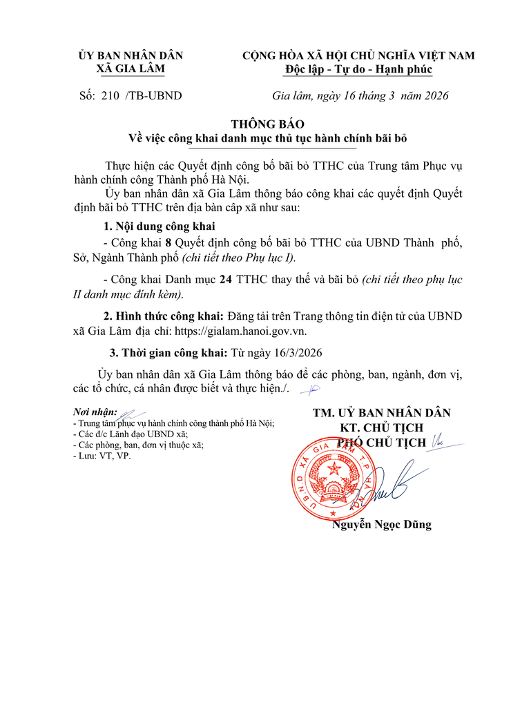 Thông báo về việc công khai danh mục thủ tục hành chính bãi bỏ- Ảnh 1.