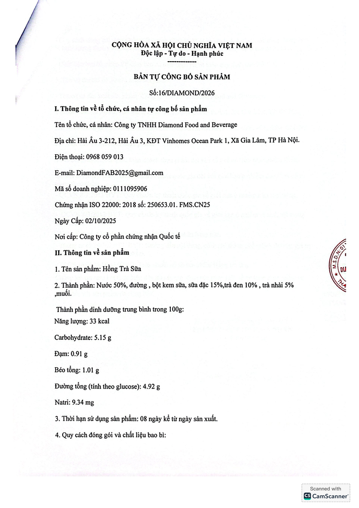 Bản tự công bố sản phẩm Hồng trà sữa - Ảnh 6.