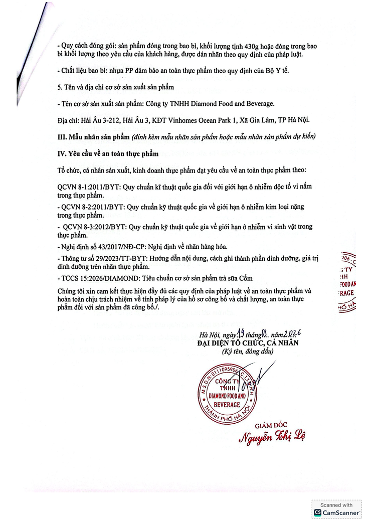 Bản tự công bố sản phẩm Trà sữa cốm- Ảnh 7.