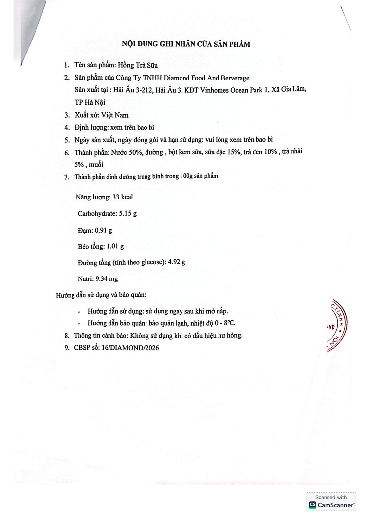 Bản tự công bố sản phẩm Hồng trà sữa - Ảnh 8.