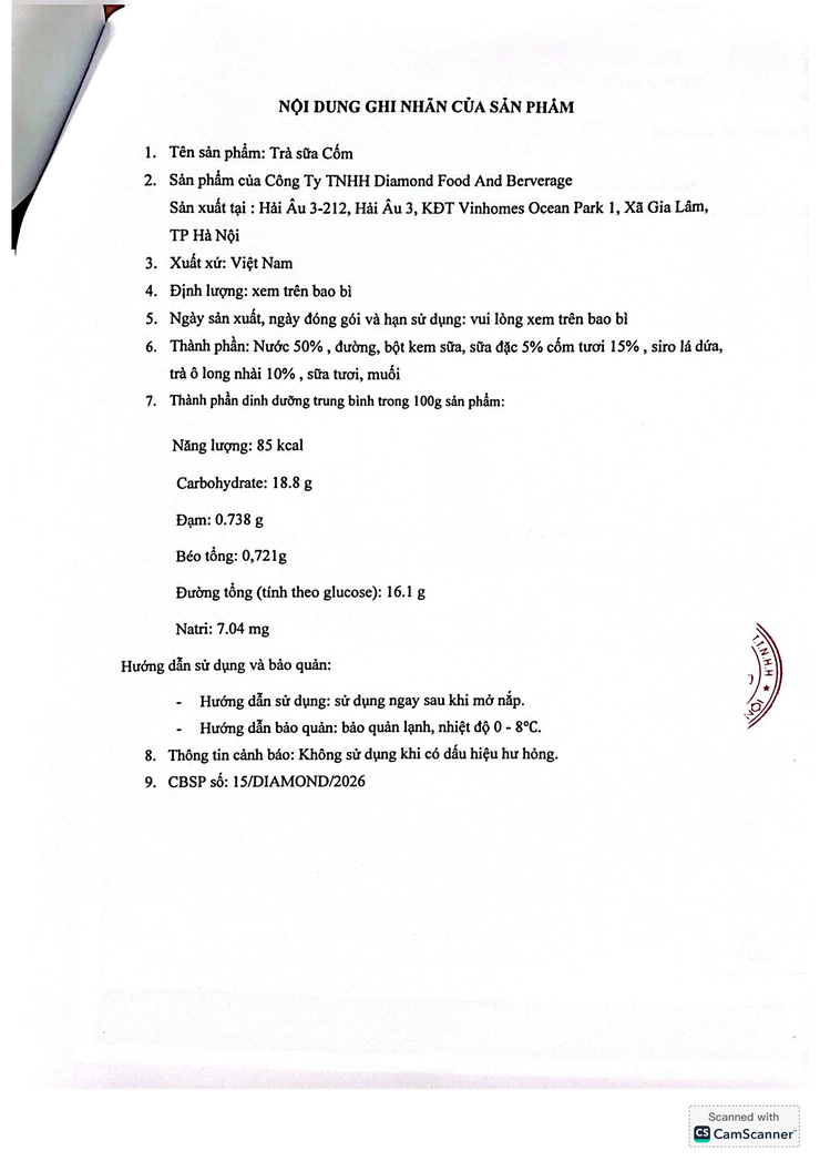 Bản tự công bố sản phẩm Trà sữa cốm- Ảnh 8.