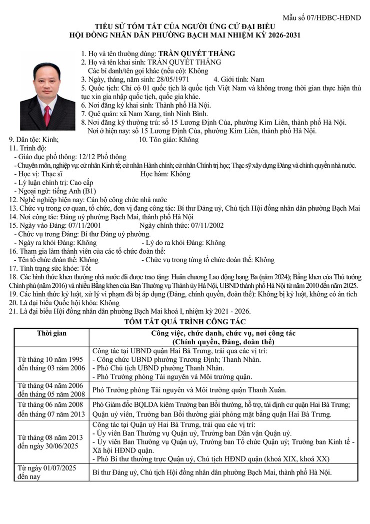 Niêm yết công khai danh sách chính thức và tiểu sử tóm tắt những người ứng cử Đại biểu HĐND phường Bạch Mai khóa II, Nhiệm kỳ 2026 - 2031, tại đơn vị bầu cử số 2- Ảnh 5.