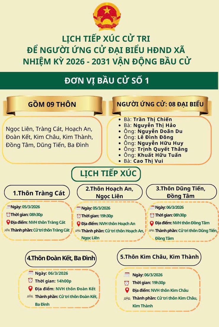 THÔNG BÁO LỊCH TỔ CHỨC HỘI NGHỊ TIẾP XÚC CỬ TRI ĐỂ NGƯỜI ỨNG CỬ ĐẠI BIỂU HĐND XÃ THANH OAI NHIỆM KỲ 2026-2031 VẬN ĐỘNG BẦU CỬ- Ảnh 1.