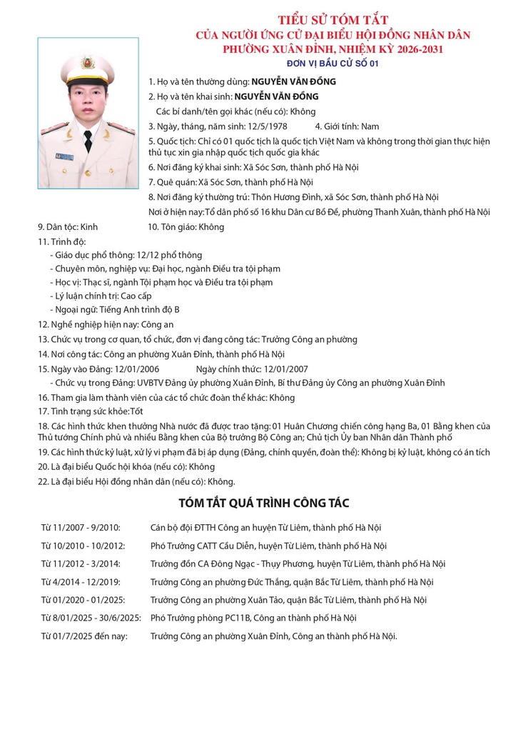 GIỚI THIỆU TIỂU SỬ ỨNG CỬ VIÊN ĐẠI BIỂU HĐND PHƯỜNG XUÂN ĐỈNH TẠI ĐƠN VỊ BẦU CỬ SỐ 1- Ảnh 2.
