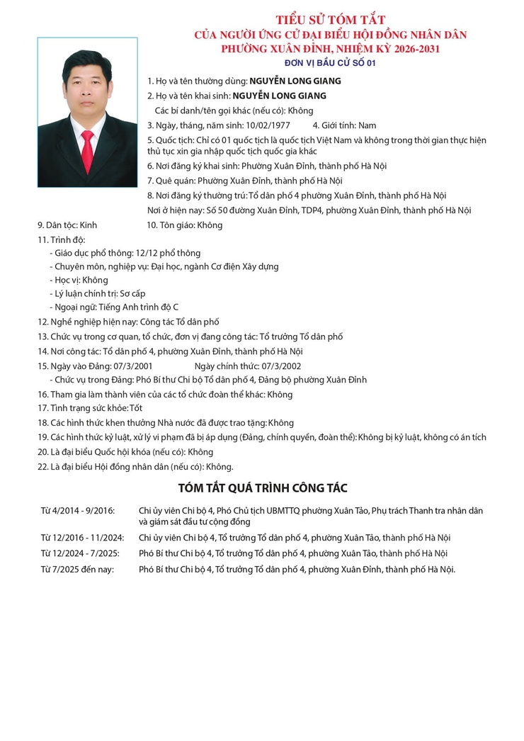 GIỚI THIỆU TIỂU SỬ ỨNG CỬ VIÊN ĐẠI BIỂU HĐND PHƯỜNG XUÂN ĐỈNH TẠI ĐƠN VỊ BẦU CỬ SỐ 1- Ảnh 3.