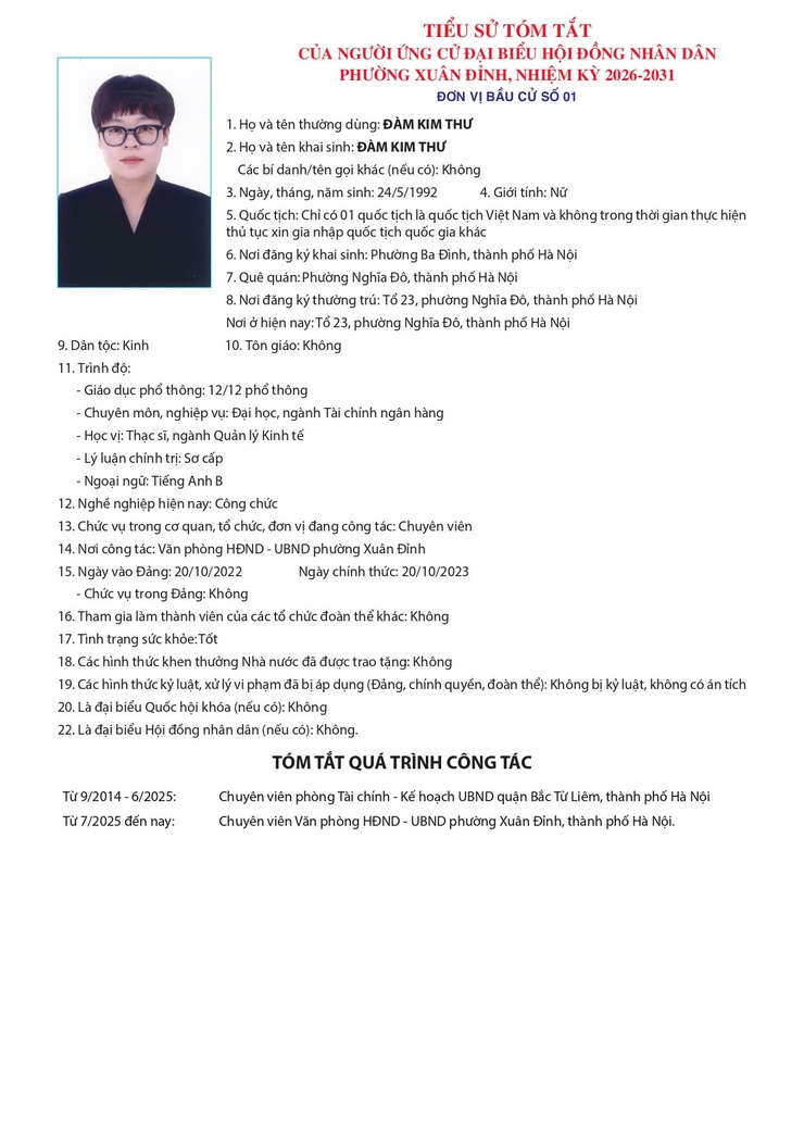GIỚI THIỆU TIỂU SỬ ỨNG CỬ VIÊN ĐẠI BIỂU HĐND PHƯỜNG XUÂN ĐỈNH TẠI ĐƠN VỊ BẦU CỬ SỐ 1- Ảnh 5.