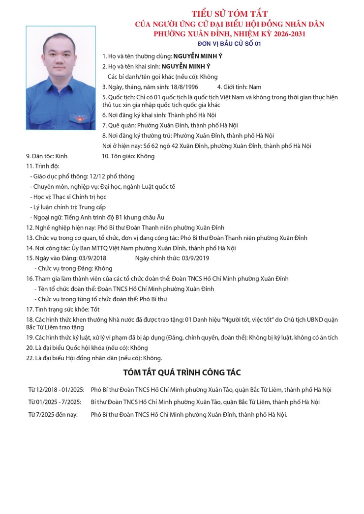GIỚI THIỆU TIỂU SỬ ỨNG CỬ VIÊN ĐẠI BIỂU HĐND PHƯỜNG XUÂN ĐỈNH TẠI ĐƠN VỊ BẦU CỬ SỐ 1- Ảnh 9.
