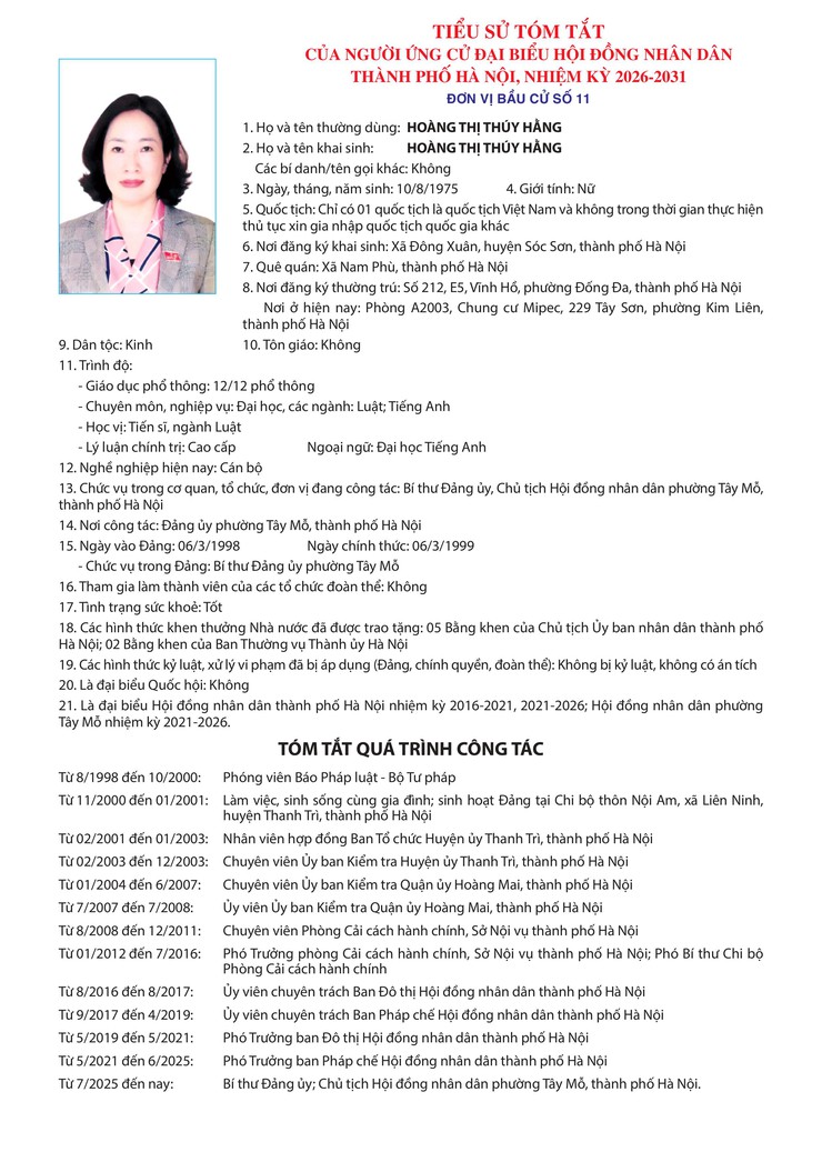 Tiểu sử tóm tắt những người ứng cử đại biểu Hội đồng nhân dân TP Hà Nội, nhiệm kỳ 2026 - 2031 tại Đơn vị bầu cử số 11- Ảnh 3.
