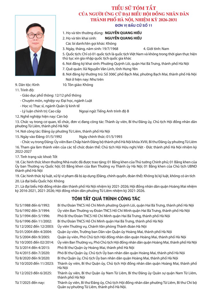 Tiểu sử tóm tắt những người ứng cử đại biểu Hội đồng nhân dân TP Hà Nội, nhiệm kỳ 2026 - 2031 tại Đơn vị bầu cử số 11- Ảnh 4.