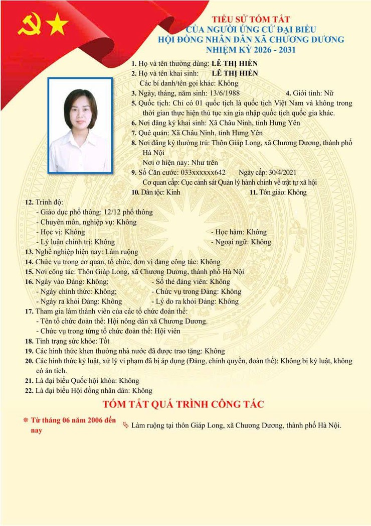 Tiểu sử tóm tắt ứng cử viên đại biểu HĐND xã Chương Dương nhiệm kỳ 2026 – 2031 (đơn vị bầu cử số 01)- Ảnh 7.