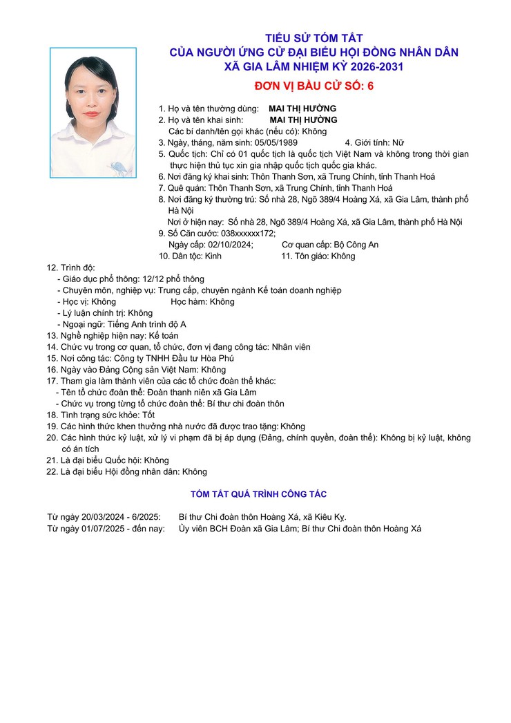 Tiểu sử những người ứng cử đại biểu HĐND xã Gia Lâm, nhiệm kỳ 2026-2031, đơn vị bầu cử số 6- Ảnh 7.