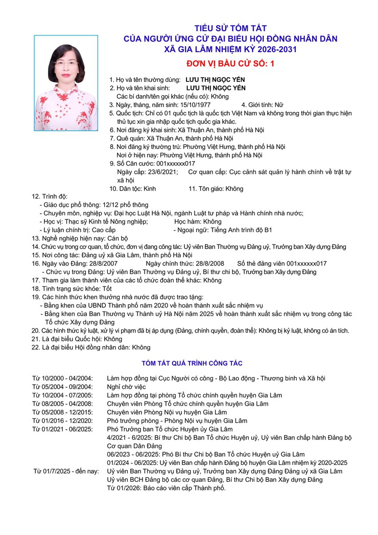 Tiểu sử những người ứng cử đại biểu HĐND xã Gia Lâm, nhiệm kỳ 2026-2031, đơn vị bầu cử số 1- Ảnh 8.