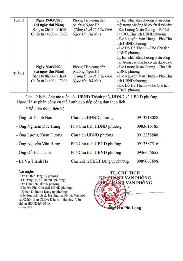 Lịch tiếp công dân định kỳ của HĐND-UBND phường Ngọc Hà tháng 3/2026- Ảnh 2.
