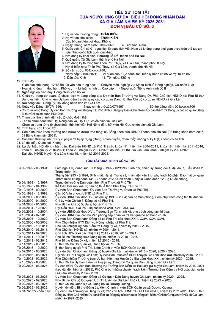 Tiểu sử những người ứng cử đại biểu HĐND xã Gia Lâm, nhiệm kỳ 2026-2031, đơn vị bầu cử số 3- Ảnh 6.