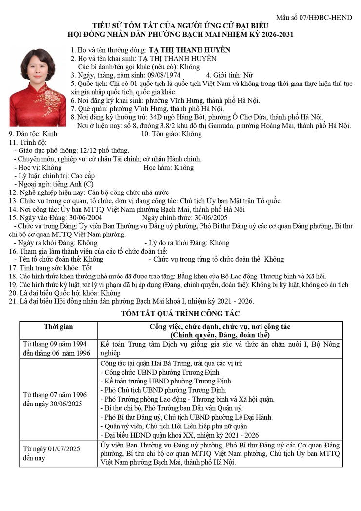 Niêm yết công khai danh sách chính thức và tiểu sử tóm tắt những người ứng cử Đại biểu HĐND phường Bạch Mai khóa II, Nhiệm kỳ 2026 - 2031, tại đơn vị bầu cử số 3- Ảnh 3.