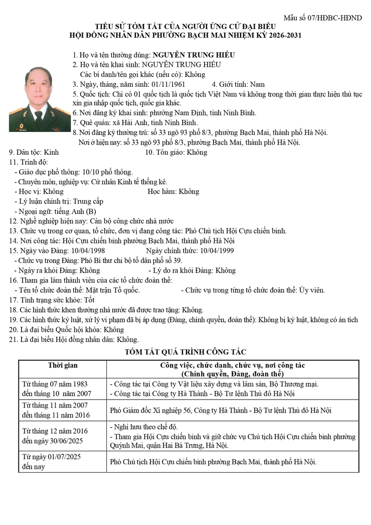 Niêm yết công khai danh sách chính thức và tiểu sử tóm tắt những người ứng cử Đại biểu HĐND phường Bạch Mai khóa II, Nhiệm kỳ 2026 - 2031, đơn vị bầu cử số 1- Ảnh 4.