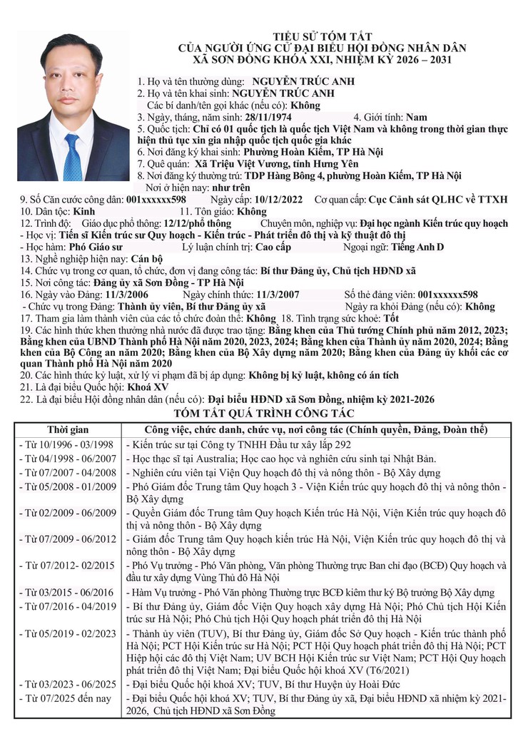 Danh sách chính thức nhân sự ứng cử đại biểu Hội đồng nhân dân xã Sơn Đồng- Ảnh 9.