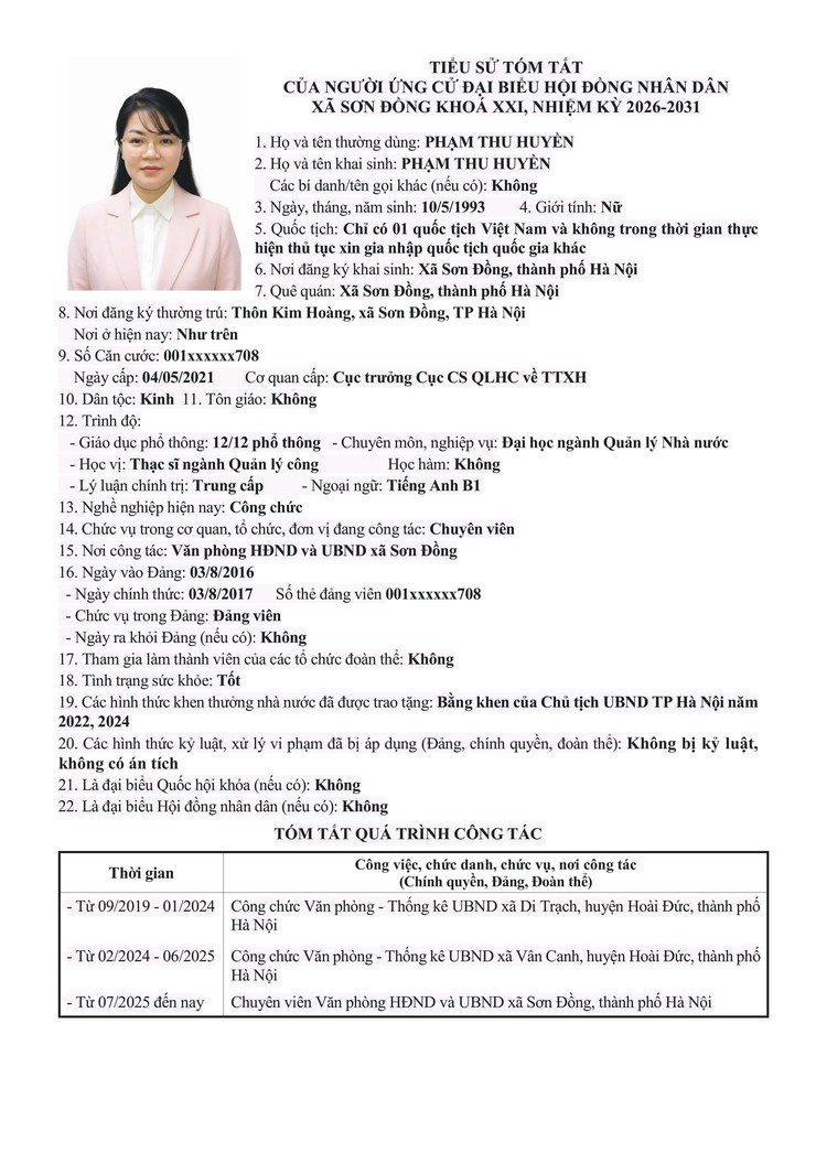 Danh sách chính thức nhân sự ứng cử đại biểu Hội đồng nhân dân xã Sơn Đồng- Ảnh 23.