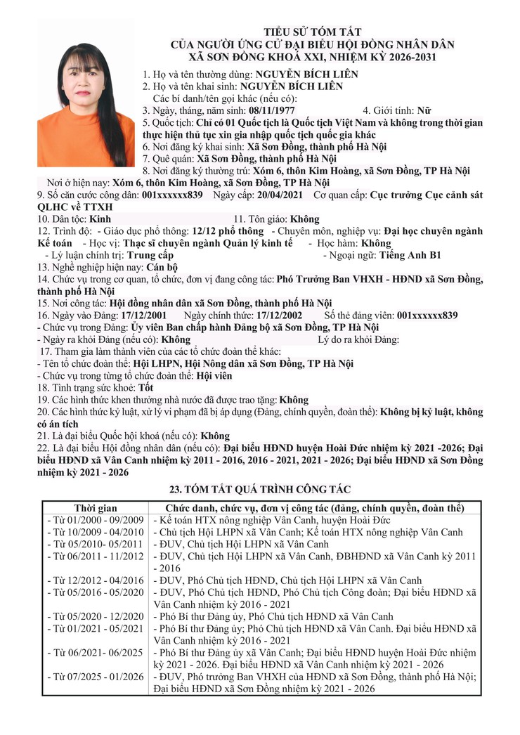 Danh sách chính thức nhân sự ứng cử đại biểu Hội đồng nhân dân xã Sơn Đồng- Ảnh 27.
