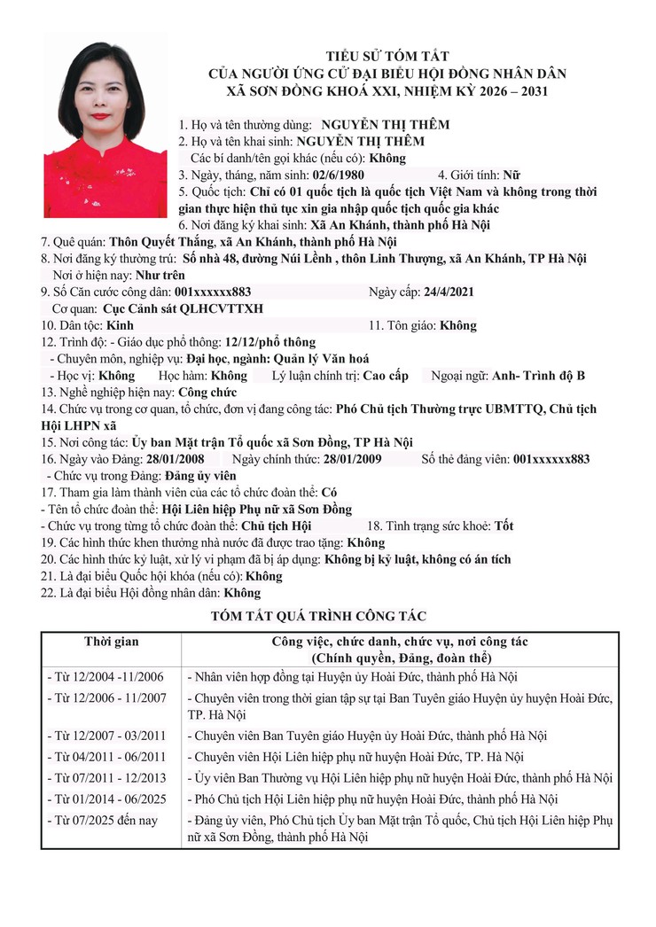 Danh sách chính thức nhân sự ứng cử đại biểu Hội đồng nhân dân xã Sơn Đồng- Ảnh 40.