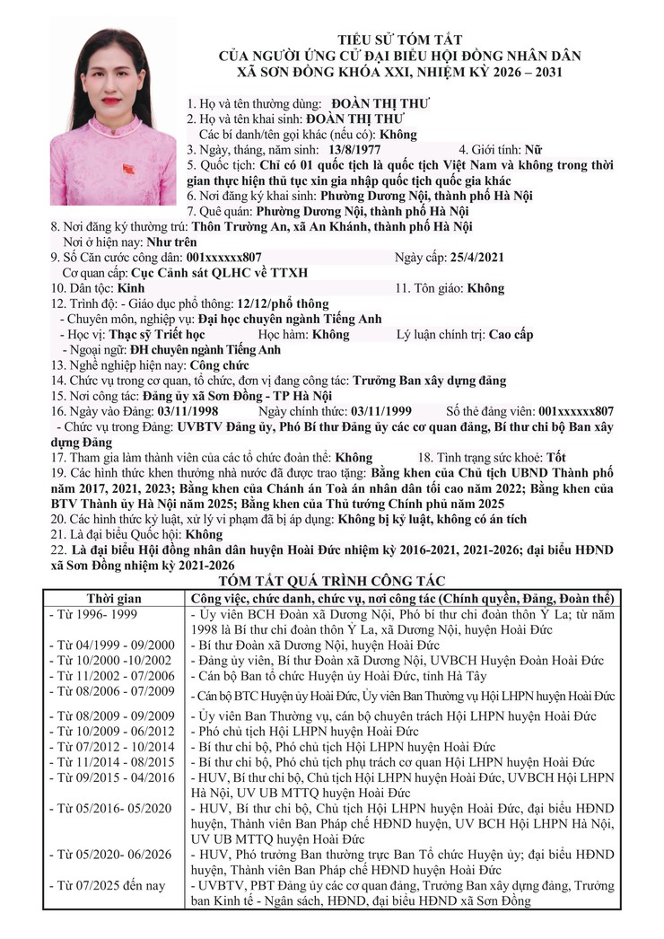 Danh sách chính thức nhân sự ứng cử đại biểu Hội đồng nhân dân xã Sơn Đồng- Ảnh 42.