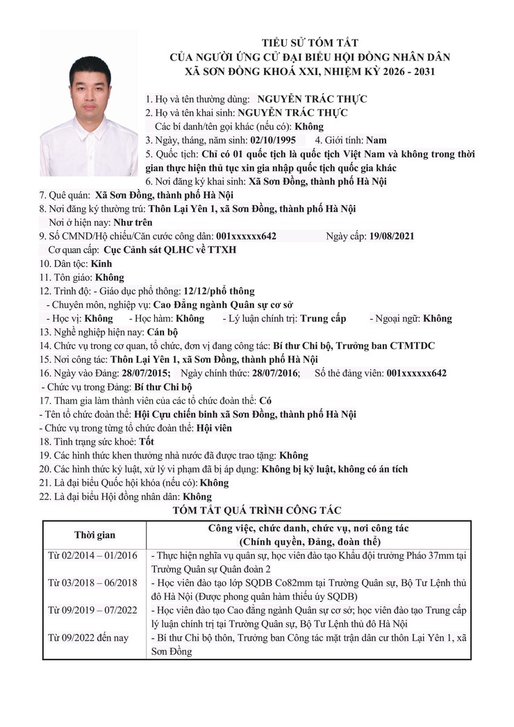 Danh sách chính thức nhân sự ứng cử đại biểu Hội đồng nhân dân xã Sơn Đồng- Ảnh 43.