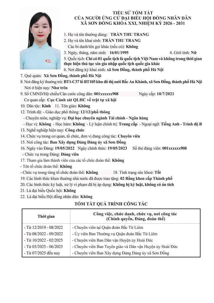 Danh sách chính thức nhân sự ứng cử đại biểu Hội đồng nhân dân xã Sơn Đồng- Ảnh 44.