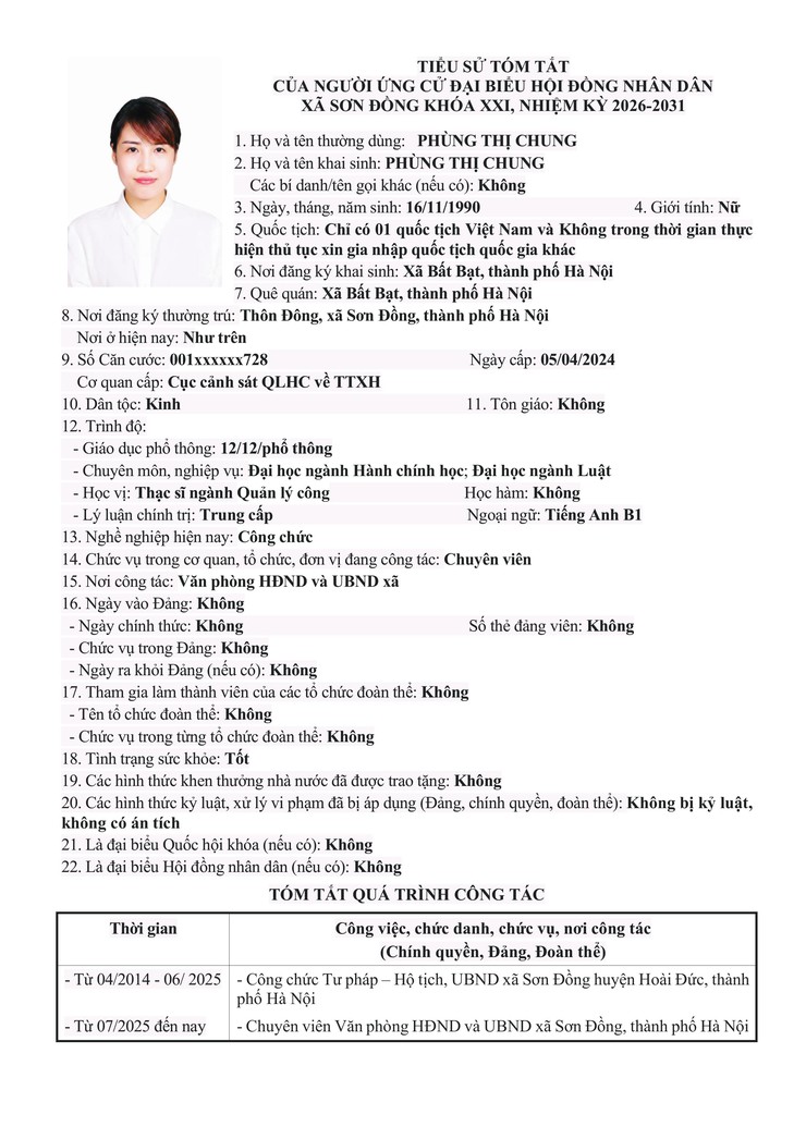 Danh sách chính thức nhân sự ứng cử đại biểu Hội đồng nhân dân xã Sơn Đồng- Ảnh 14.