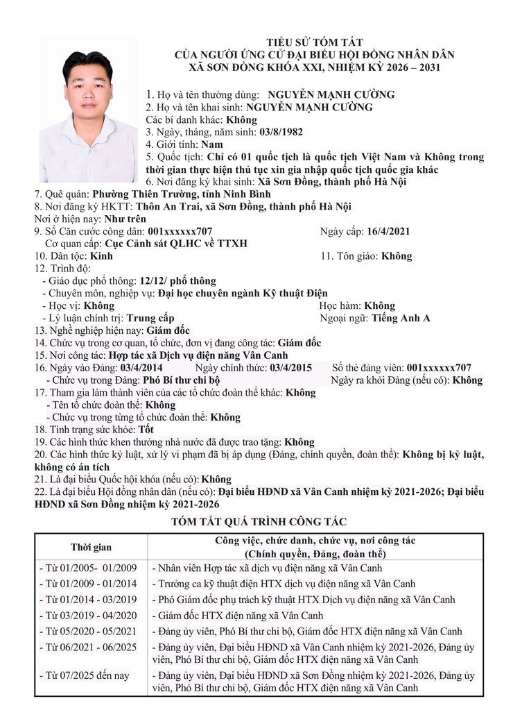 Danh sách chính thức nhân sự ứng cử đại biểu Hội đồng nhân dân xã Sơn Đồng- Ảnh 15.