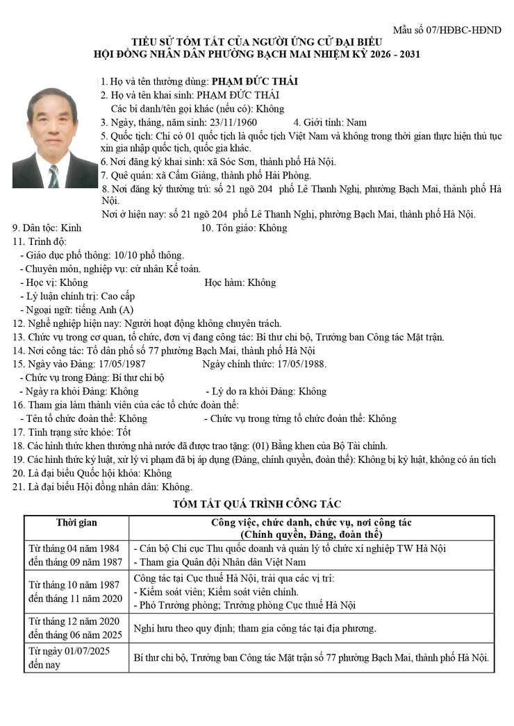 Niêm yết công khai danh sách chính thức và tiểu sử tóm tắt những người ứng cử Đại biểu HĐND phường Bạch Mai khóa II, Nhiệm kỳ 2026 - 2031, tại đơn vị bầu cử số 3- Ảnh 8.