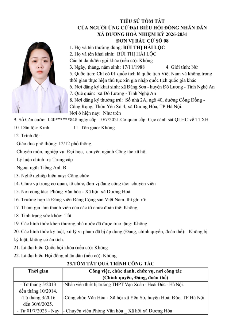 DANH SÁCH CHÍNH THỨC NHỮNG NGƯỜI ỨNG CỬ ĐẠI BIỂU HĐND XÃ DƯƠNG HOÀ KHOÁ II NHIỆM KỲ 2026-2031- Ảnh 47.