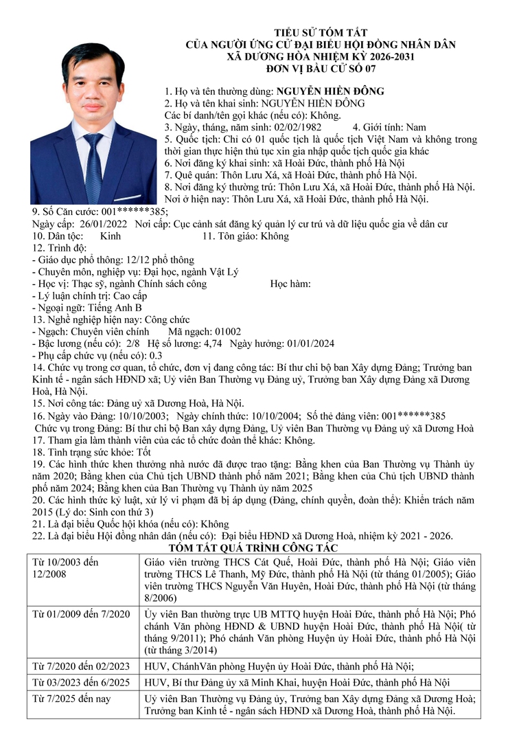 DANH SÁCH CHÍNH THỨC NHỮNG NGƯỜI ỨNG CỬ ĐẠI BIỂU HĐND XÃ DƯƠNG HOÀ KHOÁ II NHIỆM KỲ 2026-2031- Ảnh 39.