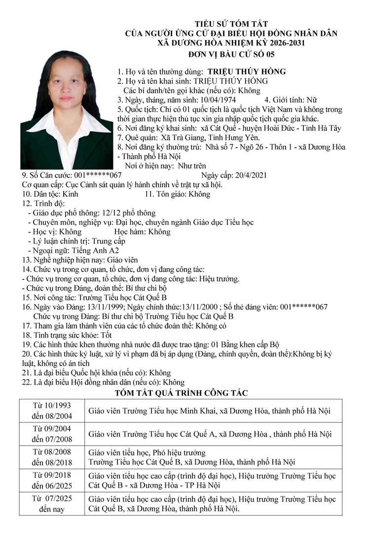 DANH SÁCH CHÍNH THỨC NHỮNG NGƯỜI ỨNG CỬ ĐẠI BIỂU HĐND XÃ DƯƠNG HOÀ KHOÁ II NHIỆM KỲ 2026-2031- Ảnh 27.