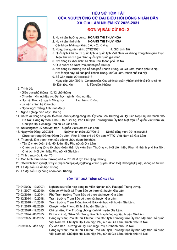 Tiểu sử những người ứng cử đại biểu HĐND xã Gia Lâm, nhiệm kỳ 2026-2031, đơn vị bầu cử số 2- Ảnh 8.