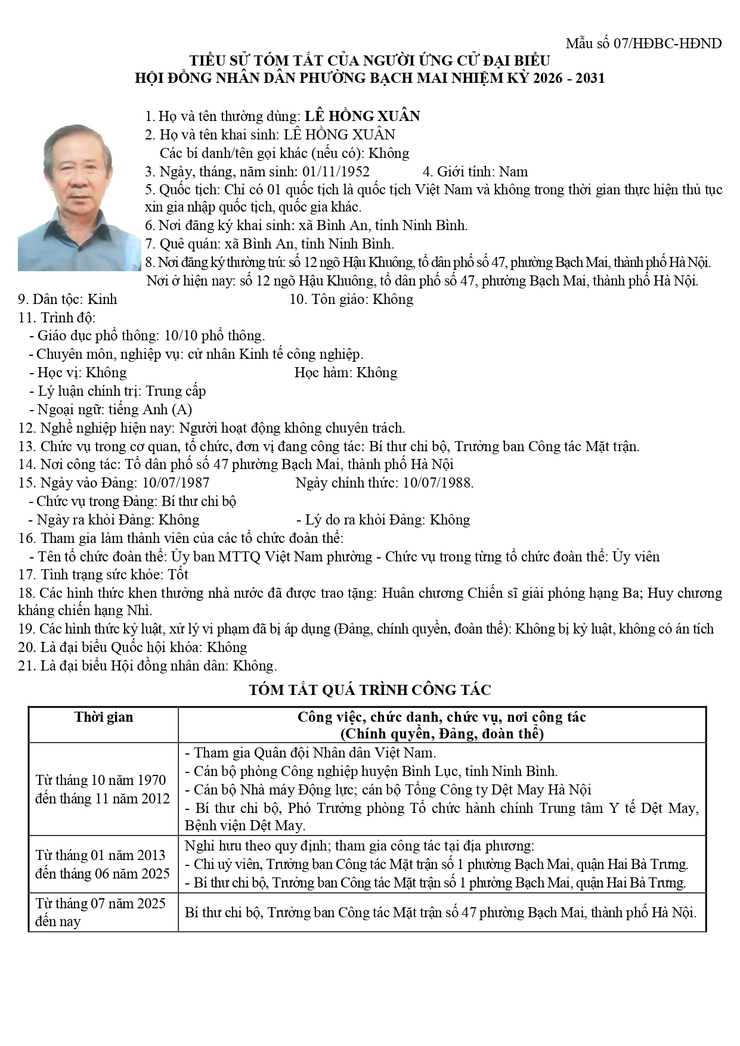 Niêm yết công khai danh sách chính thức và tiểu sử tóm tắt những người ứng cử Đại biểu HĐND phường Bạch Mai khóa II, Nhiệm kỳ 2026 - 2031, tại đơn vị bầu cử số 5- Ảnh 9.