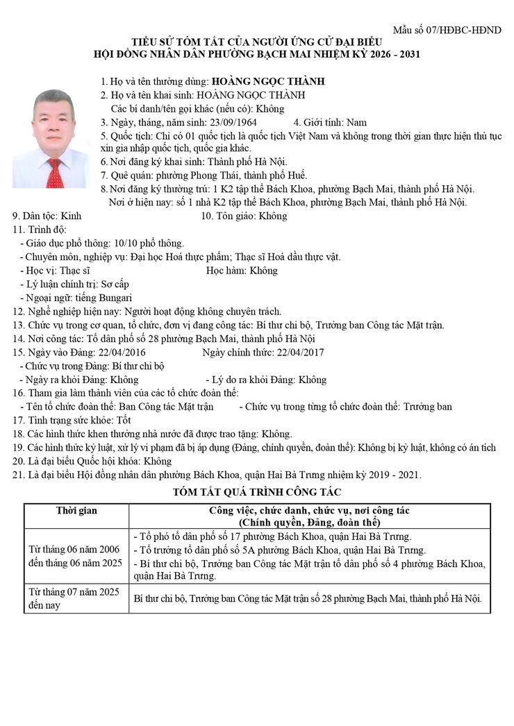 Niêm yết công khai danh sách chính thức và tiểu sử tóm tắt những người ứng cử Đại biểu HĐND phường Bạch Mai khóa II, Nhiệm kỳ 2026 - 2031, tại đơn vị bầu cử số 2- Ảnh 4.