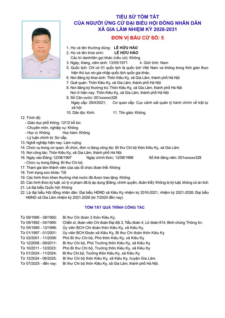 Tiểu sử những người ứng cử đại biểu HĐND xã Gia Lâm, nhiệm kỳ 2026-2031, đơn vị bầu cử số 5- Ảnh 2.