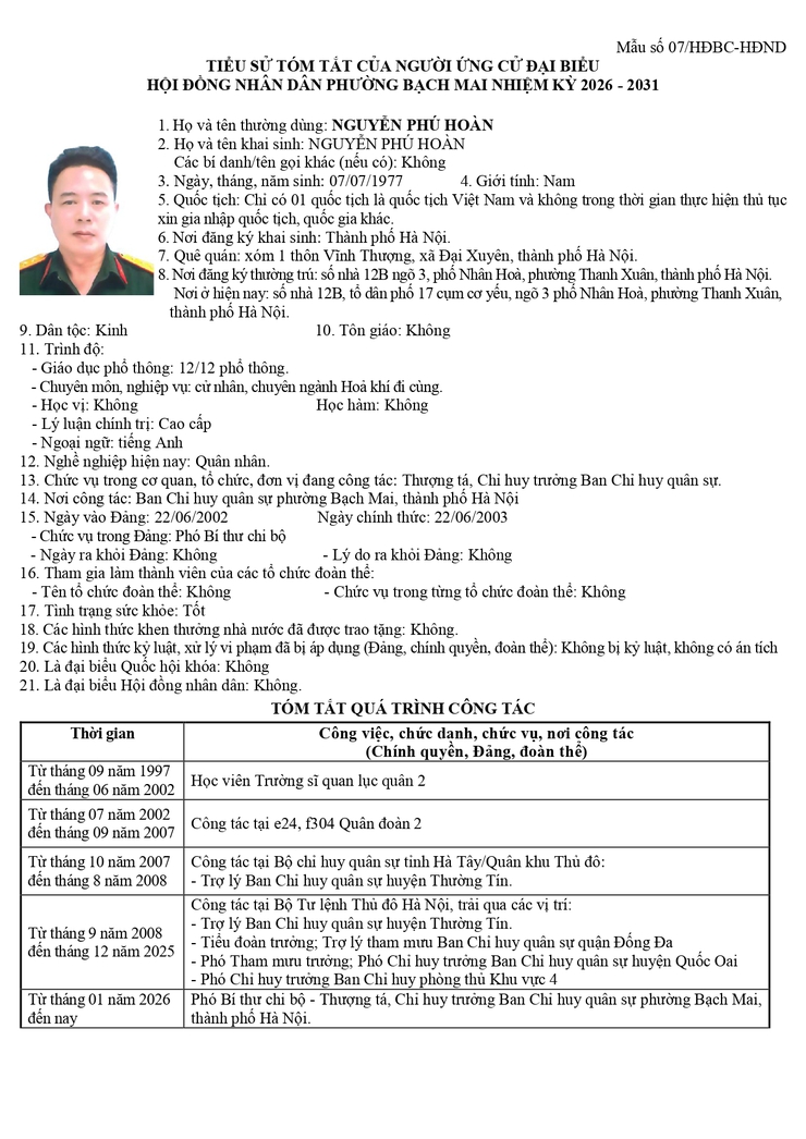 Niêm yết công khai danh sách chính thức và tiểu sử tóm tắt những người ứng cử Đại biểu HĐND phường Bạch Mai khóa II, Nhiệm kỳ 2026 - 2031, tại đơn vị bầu cử số 6- Ảnh 4.