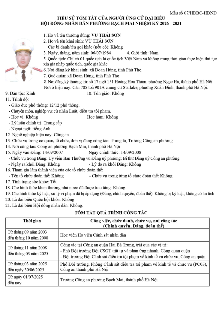 Niêm yết công khai danh sách chính thức và tiểu sử tóm tắt những người ứng cử Đại biểu HĐND phường Bạch Mai khóa II, Nhiệm kỳ 2026 - 2031, tại đơn vị bầu cử số 2- Ảnh 3.