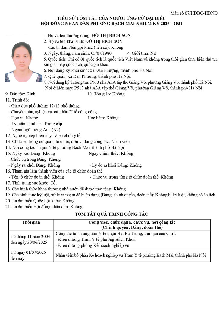 Niêm yết công khai danh sách chính thức và tiểu sử tóm tắt những người ứng cử Đại biểu HĐND phường Bạch Mai khóa II, Nhiệm kỳ 2026 - 2031, đơn vị bầu cử số 1- Ảnh 7.