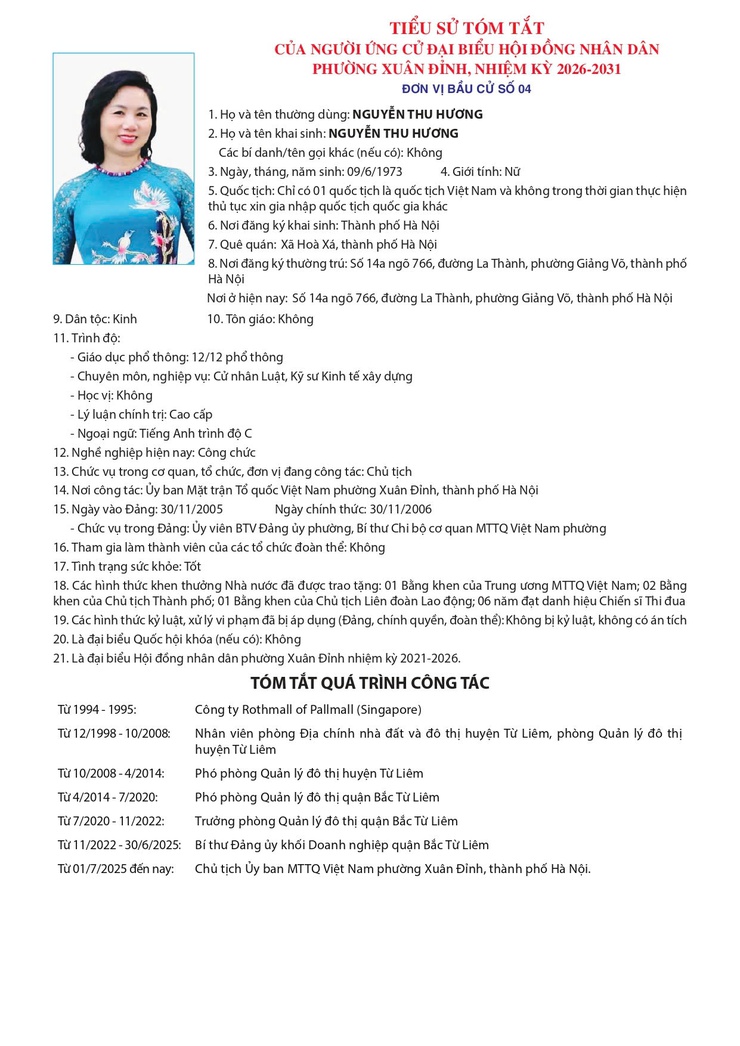 GIỚI THIỆU TIỂU SỬ ỨNG CỬ VIÊN ĐẠI BIỂU HĐND PHƯỜNG TẠI ĐƠN VỊ BẦU CỬ SỐ 04- Ảnh 6.